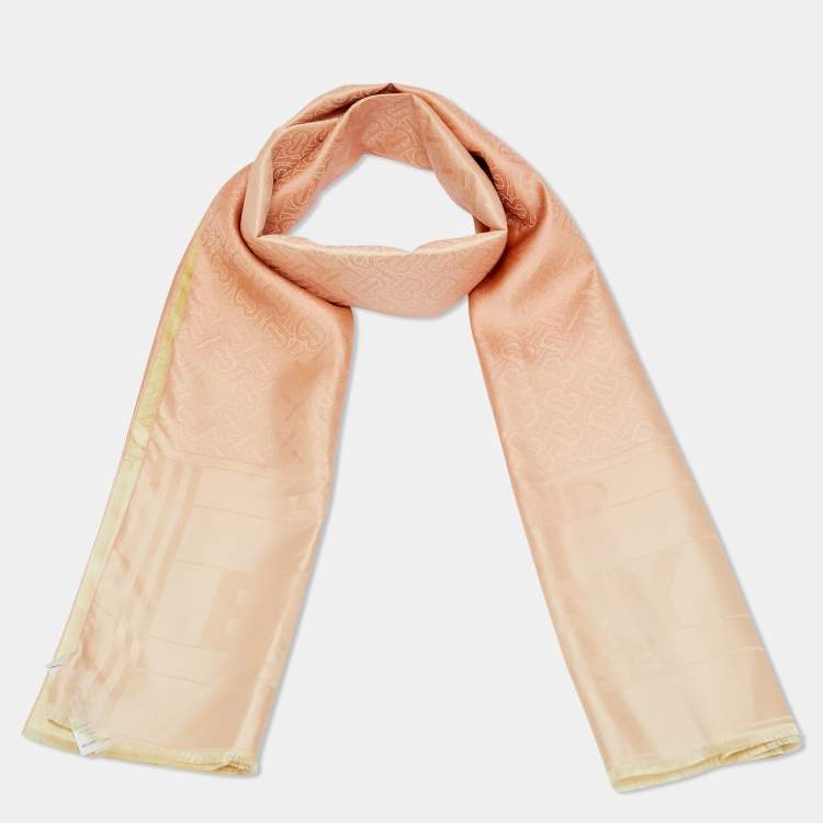 Pre Owned Burberry Pink Monogram Jacquard Silk Stole 