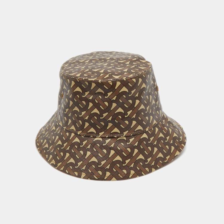 Pre Owned Burberry Brown TB Monogram Cotton Polyurethane Bucket Hat S