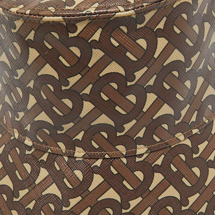 Pre Owned Burberry Brown TB Monogram Cotton Polyurethane Bucket Hat S