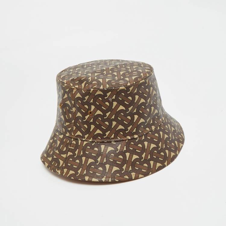 Pre Owned Burberry Brown TB Monogram Cotton Polyurethane Bucket Hat S