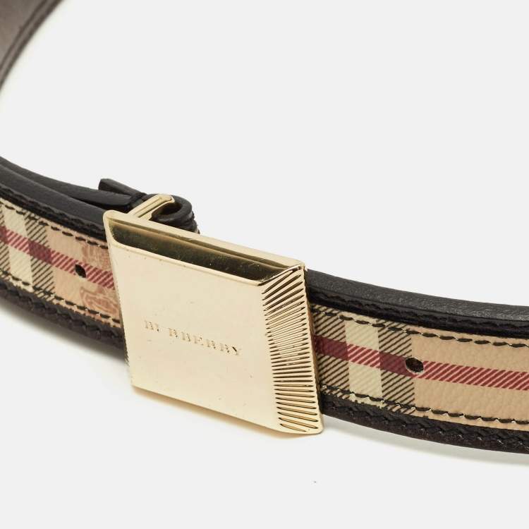 مملوكة مسبقًا Burberry Beige Haymarket Check Coated Canvas Buckle Belt 90 CM