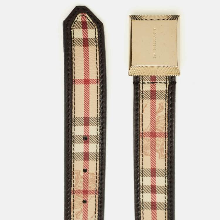 مملوكة مسبقًا Burberry Beige Haymarket Check Coated Canvas Buckle Belt 90 CM