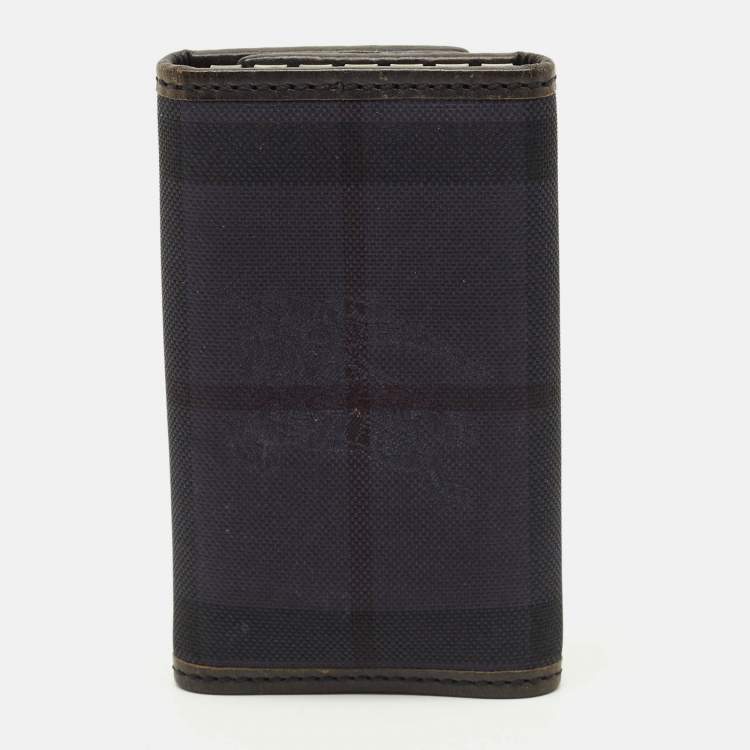 Pre Owned Burberry 6 Key Case Holder Black/Navy Blue Haymarket Nylon and Leather