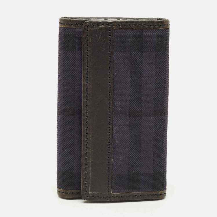 Pre Owned Burberry 6 Key Case Holder Black/Navy Blue Haymarket Nylon and Leather