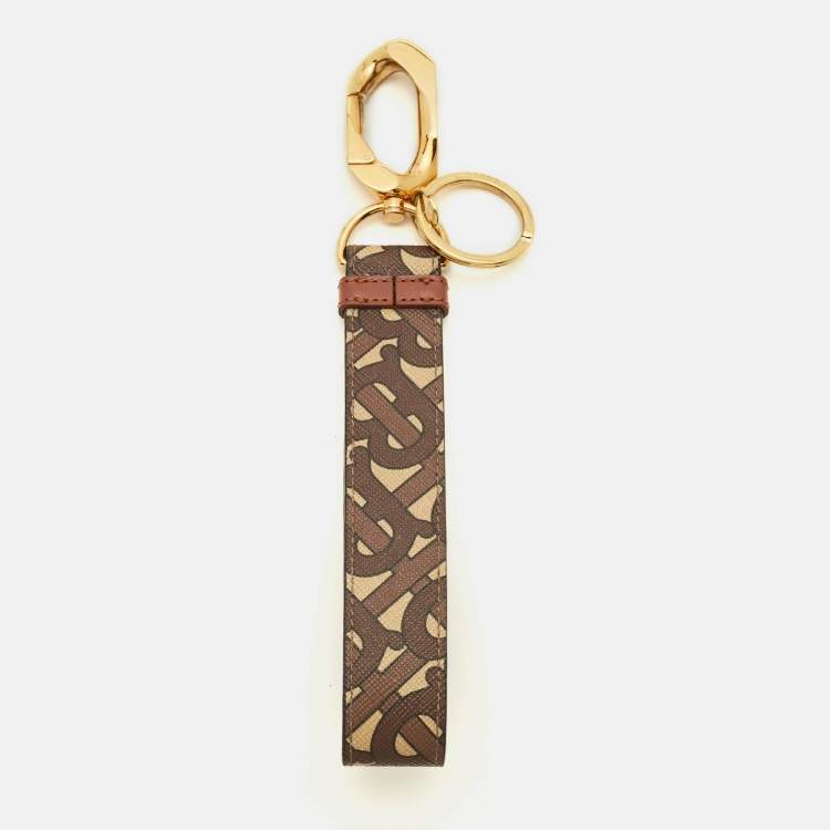 Pre Owned Burberry Key Holder Brown TB Monogram Coated Canvas