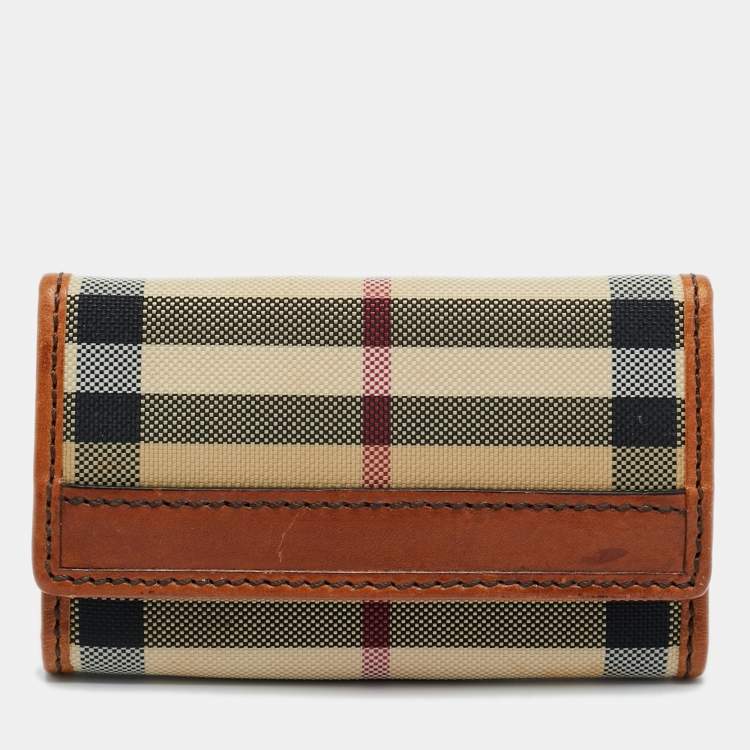 Pre Owned Burberry Key Holder Beige/Brown Haymarket Check Canvas and Leather  