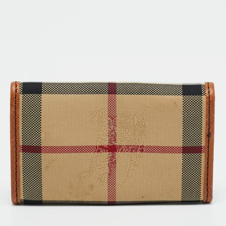 Pre Owned Burberry Key Holder Beige/Brown Haymarket Check Canvas and Leather  