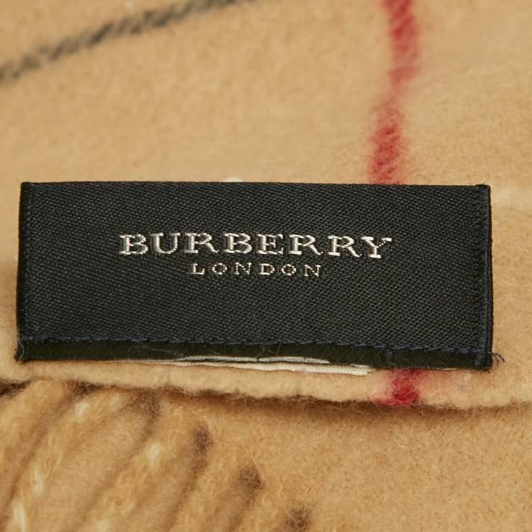 Pre Owned Burberry Beige Checks Wool Fringed Scarf 