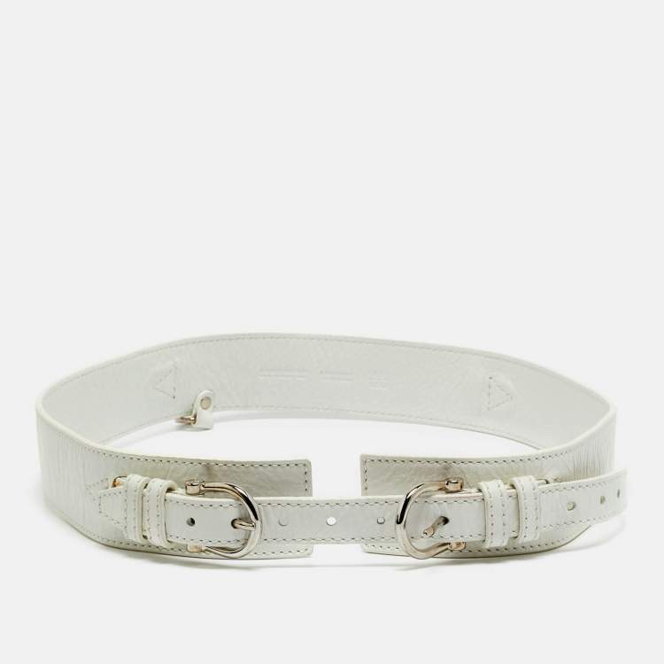Pre Owned Burberry 100 CM Buckle Belt White Leather