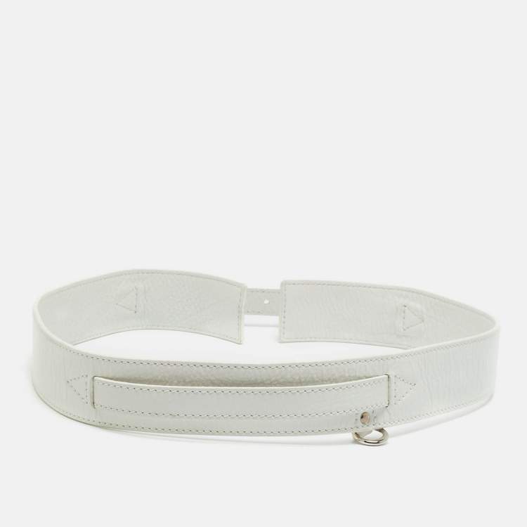 Pre Owned Burberry 100 CM Buckle Belt White Leather
