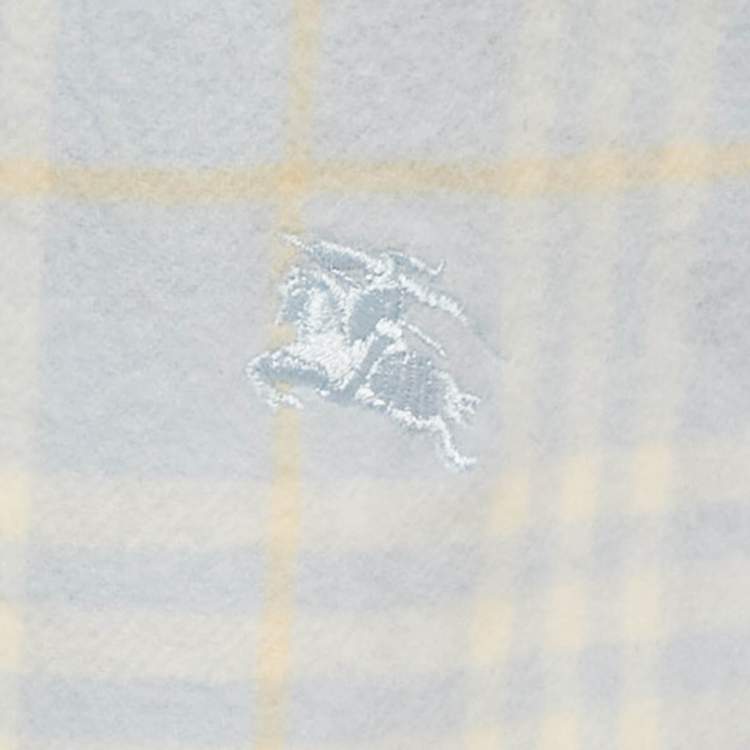 Pre Owned Burberry Blue Checked Wool Fringed Scarf