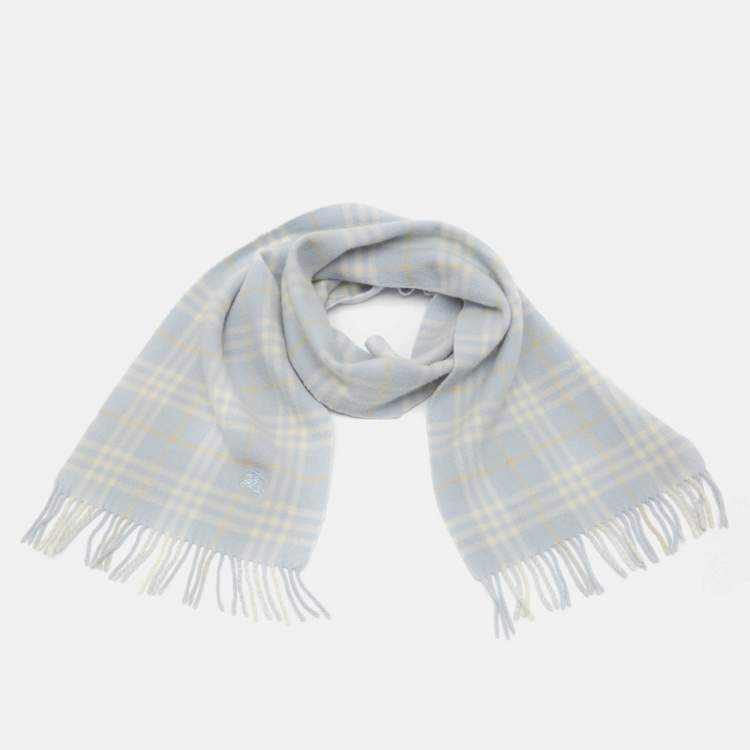 Pre Owned Burberry Blue Checked Wool Fringed Scarf