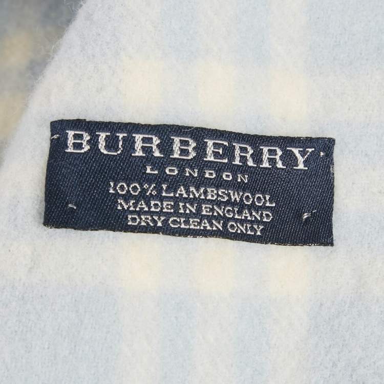 Pre Owned Burberry Blue Checked Wool Fringed Scarf