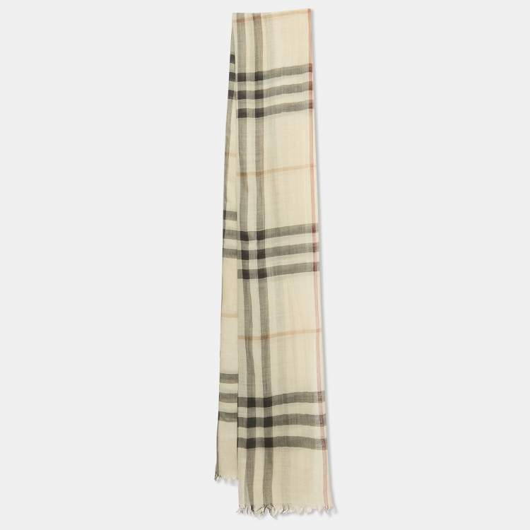 مملوكة مسبقًا Burberry Beige Checked Silk Scarf