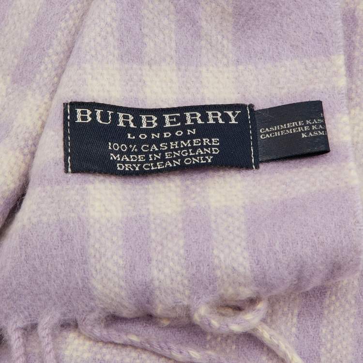 Pre Owned Burberry Vintage Lilac Checked Cashmere Fringed Scarf