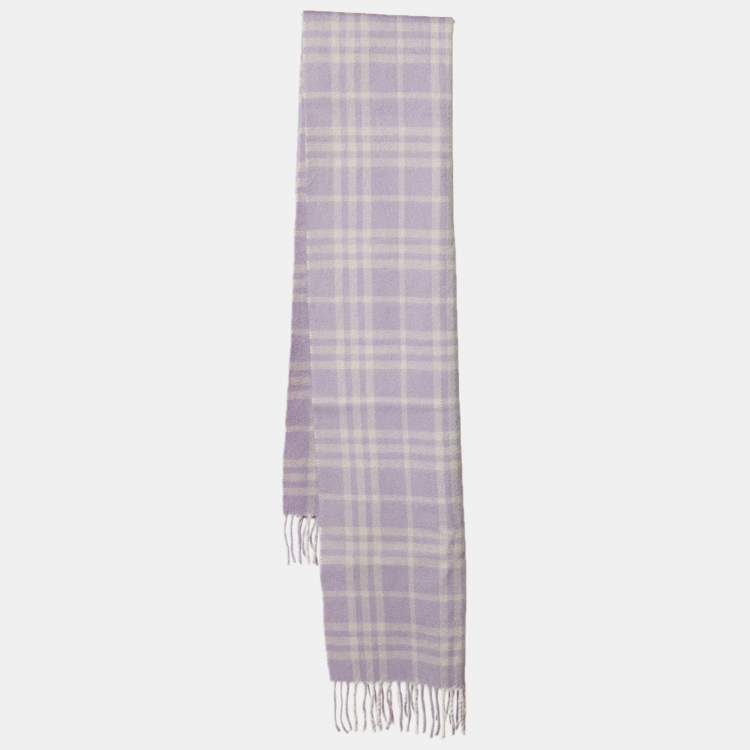 Pre Owned Burberry Vintage Lilac Checked Cashmere Fringed Scarf