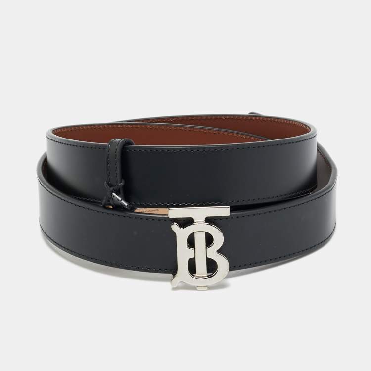 مملوكة مسبقًا Burberry TB S Buckle Belt Black Leather