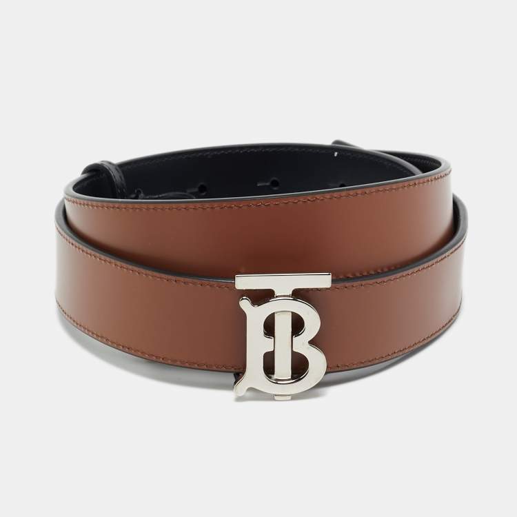 مملوكة مسبقًا Burberry TB S Buckle Belt Black Leather