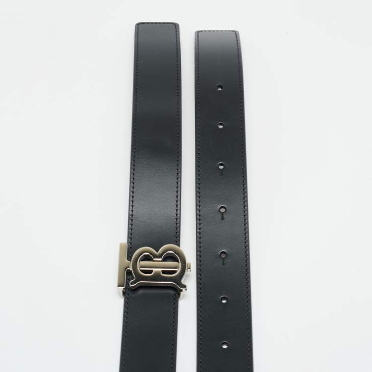 مملوكة مسبقًا Burberry TB S Buckle Belt Black Leather
