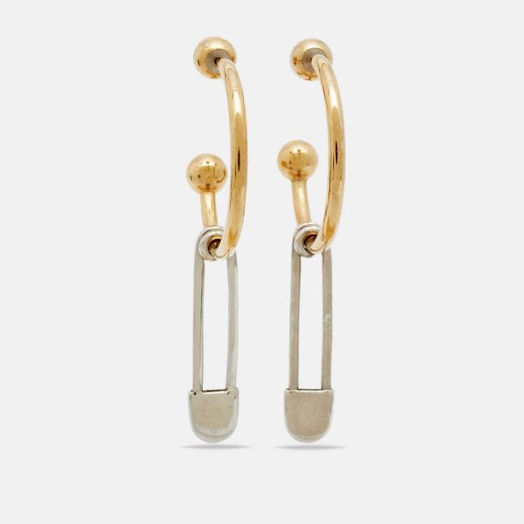 مملوكة مسبقًا Burberry Kilt Pin Two Tone Metal Tube Hoop Earrings