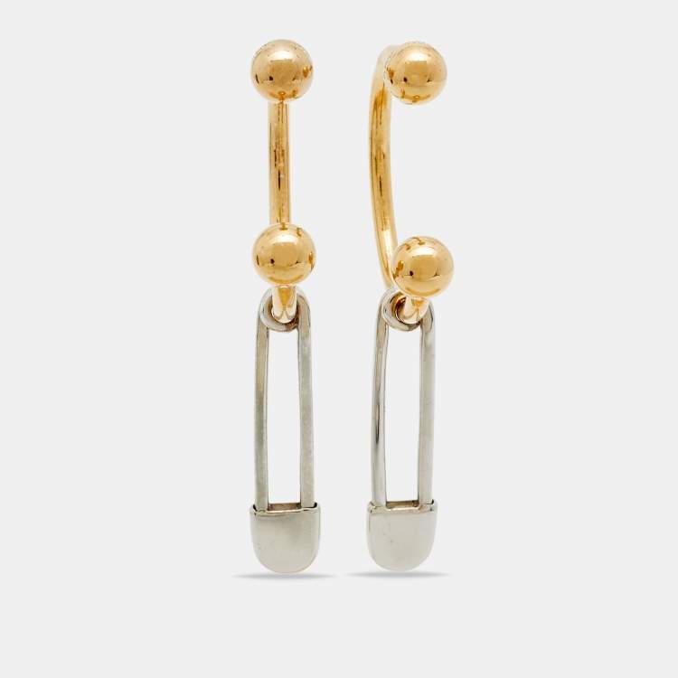 مملوكة مسبقًا Burberry Kilt Pin Two Tone Metal Tube Hoop Earrings