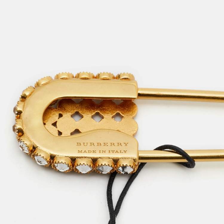 Pre Owned Burberry Safety Pin Crystals Gold Tone Key Chain Set of 3