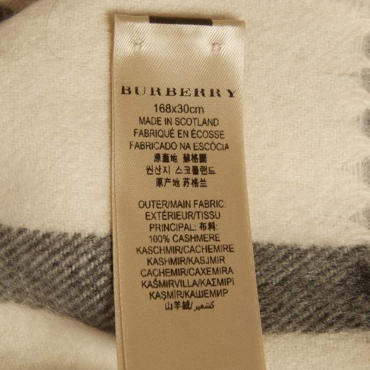 Pre Owned Burberry Cream Giant Check Cashmere Fringed Stole