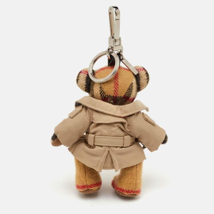 Pre Owned Burberry Thomas Bear Beige Fabric Trench Coat Keychain Bag Charm