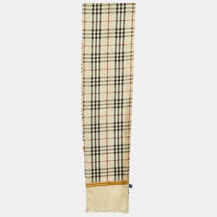 مملوكة مسبقًا Burberry Beige Vintage Check Silk Fringed Scarf