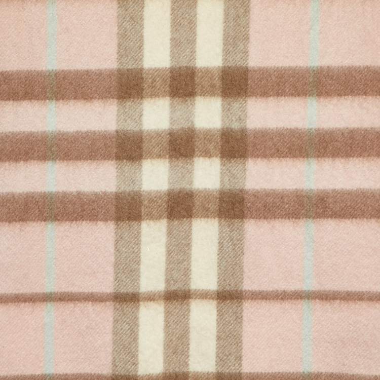 Pre Owned Burberry Pink Nova Check Cashmere Fox Fur Pom-Pom Scarf