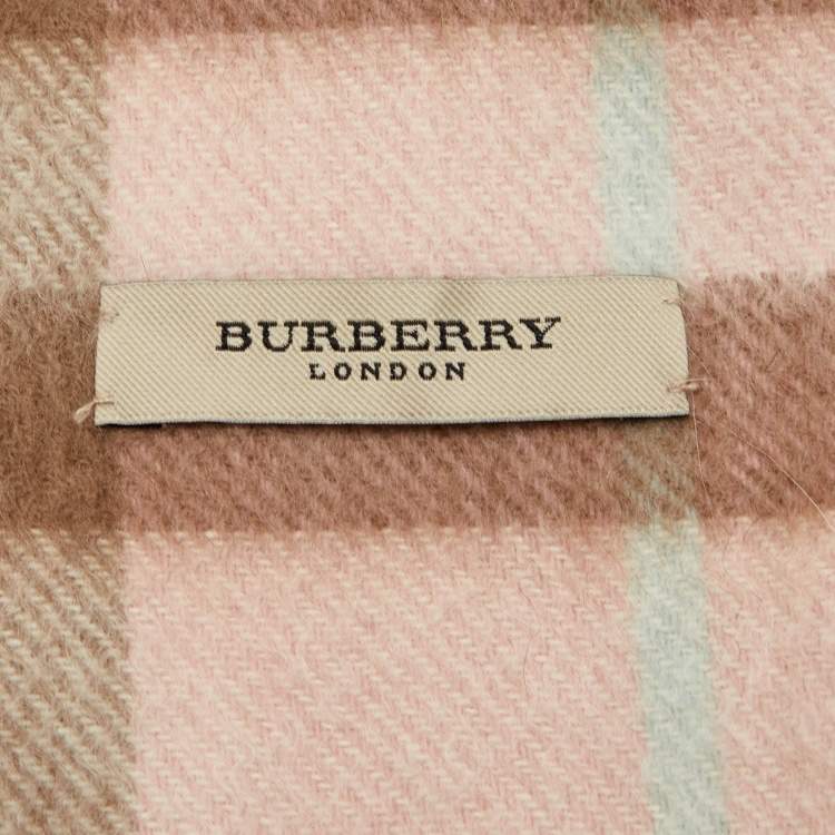 Pre Owned Burberry Pink Nova Check Cashmere Fox Fur Pom-Pom Scarf
