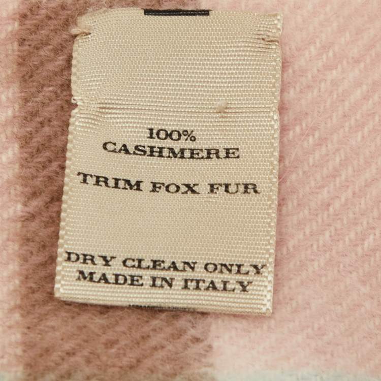Pre Owned Burberry Pink Nova Check Cashmere Fox Fur Pom-Pom Scarf