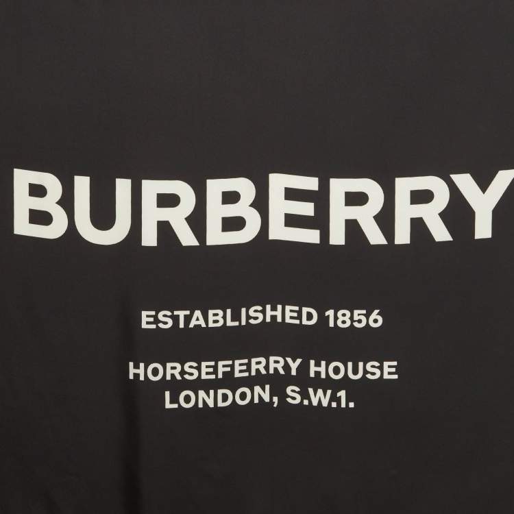 Pre Owned Burberry Black Horseferry inverse Printed Silk Square Scarf