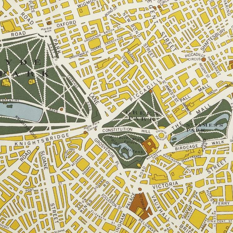 Pre Owned Burberry Green/Yellow Map Print Silk Square Scarf