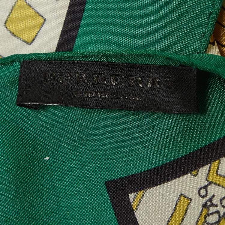 Pre Owned Burberry Green/Yellow Map Print Silk Square Scarf