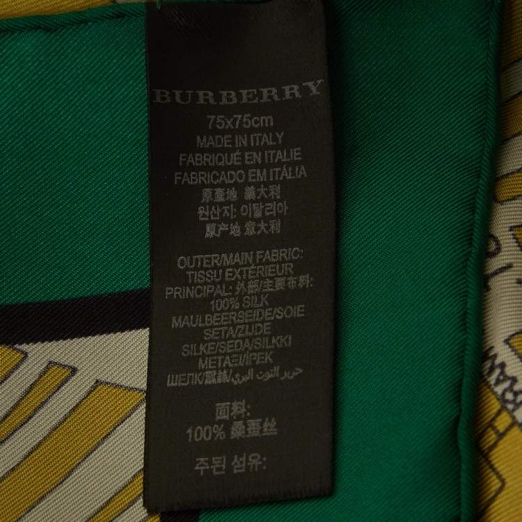 Pre Owned Burberry Green/Yellow Map Print Silk Square Scarf