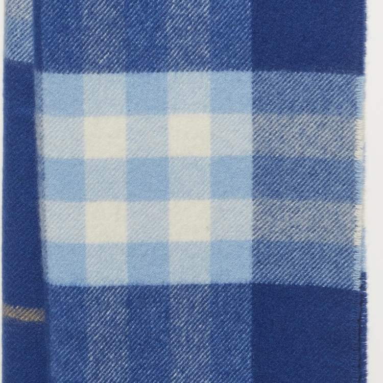 Pre Owned Burberry Blue Checked Cashmere Fringed Stole