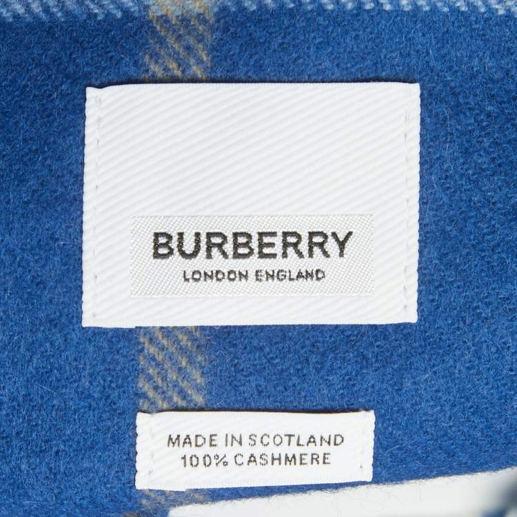 Pre Owned Burberry Blue Checked Cashmere Fringed Stole