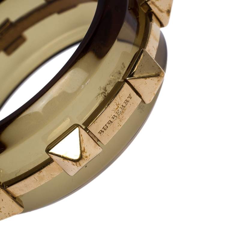 Pre Owned Burberry Clear Green Perspex Studded Bangle 