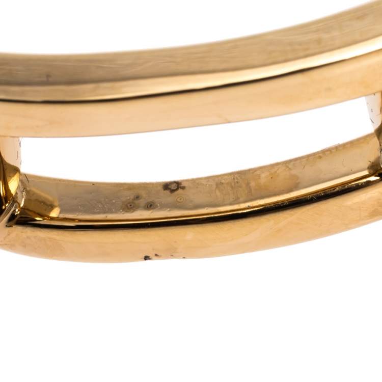 Pre Owned Burberry Chain Link Motif Gold Tone Open Cuff Bracelet L