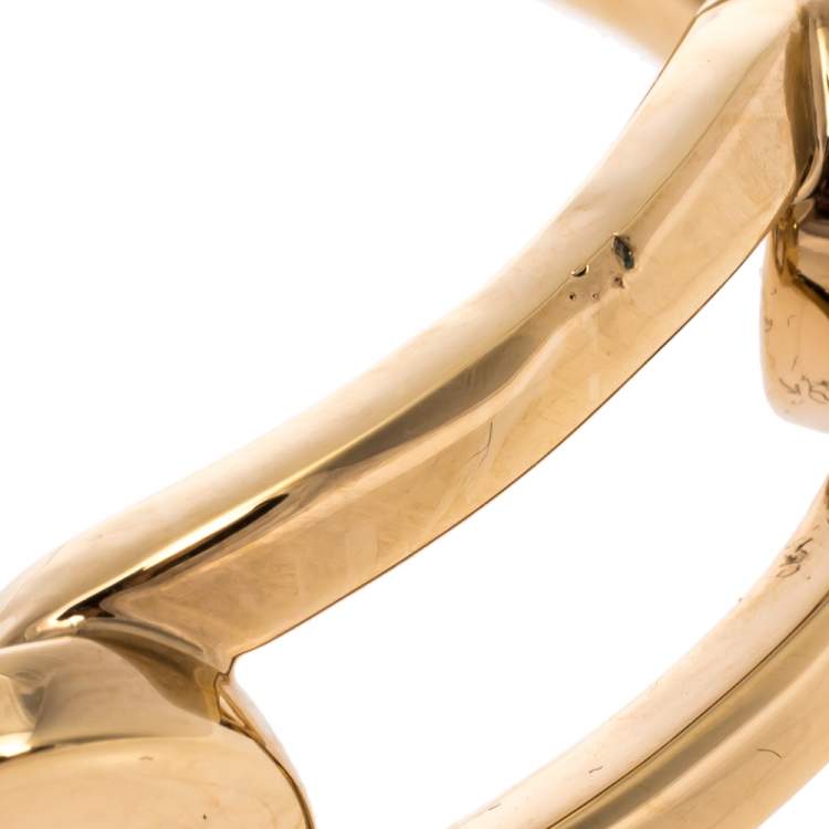 Pre Owned Burberry Chain Link Motif Gold Tone Open Cuff Bracelet L