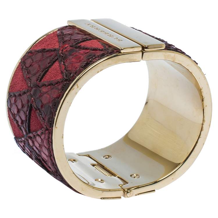 Burberry Crimson Red Python Leather Wide Cuff Bracelet Burberry | TLC