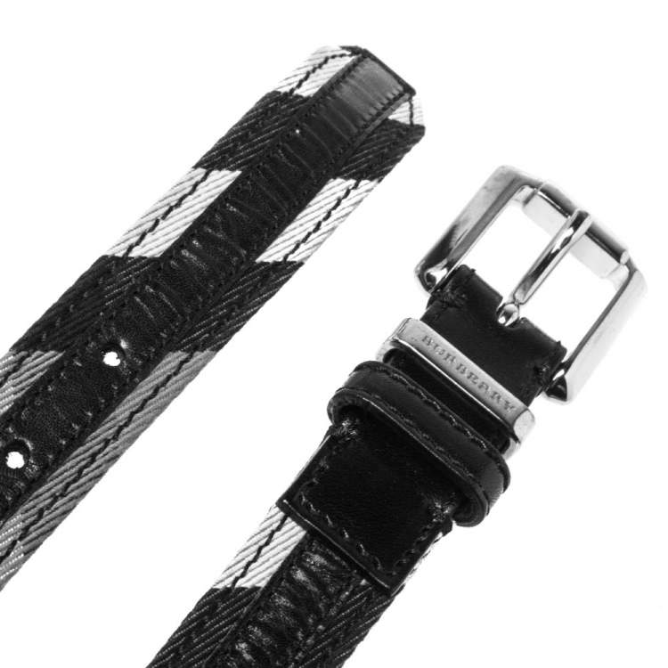 Pre Owned Burberry Beige/Black Super Nova Check Canvas and Leather Trim Belt 90CM