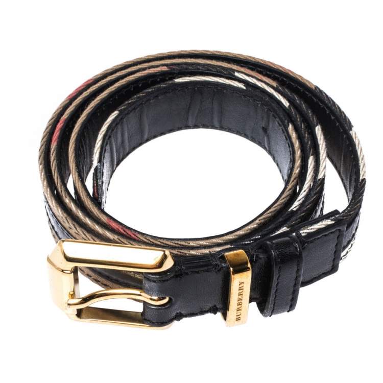 Pre Owned Burberry Beige/Black Super Nova Check Canvas and Leather Trim Belt 90CM