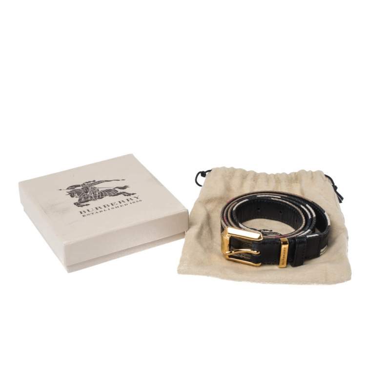Pre Owned Burberry Beige/Black Super Nova Check Canvas and Leather Trim Belt 90CM
