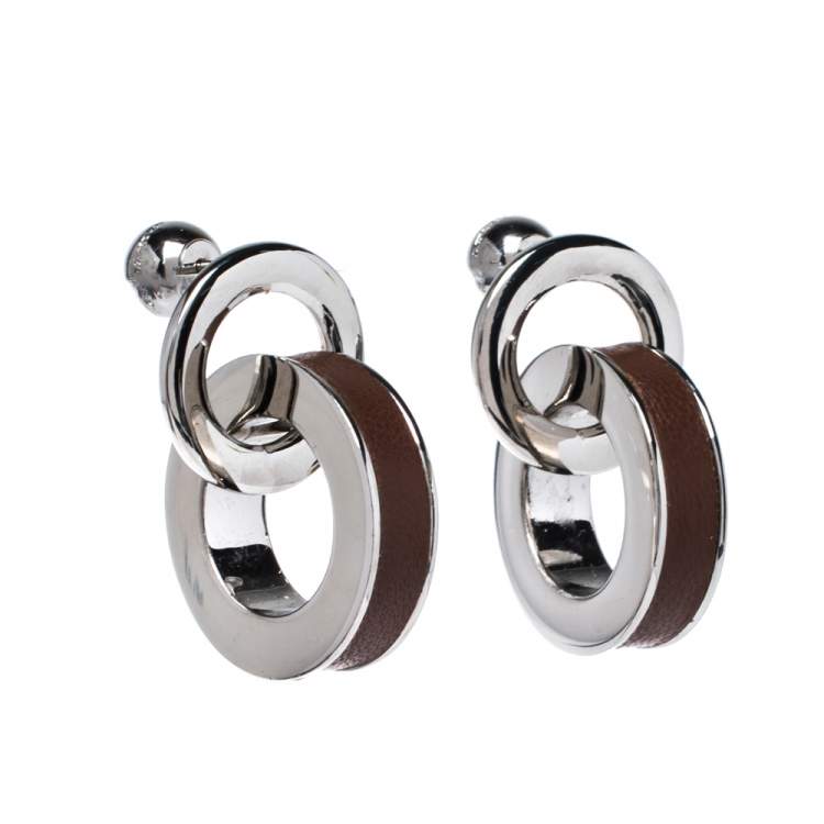 Burberry Leather Palladium Plated Double Grommet Earrings Burberry | TLC