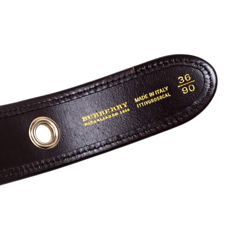 Pre Owned Burberry Brown Haymarket Check Coated Canvas and Leather Grommet Buckle Belt 90CM
