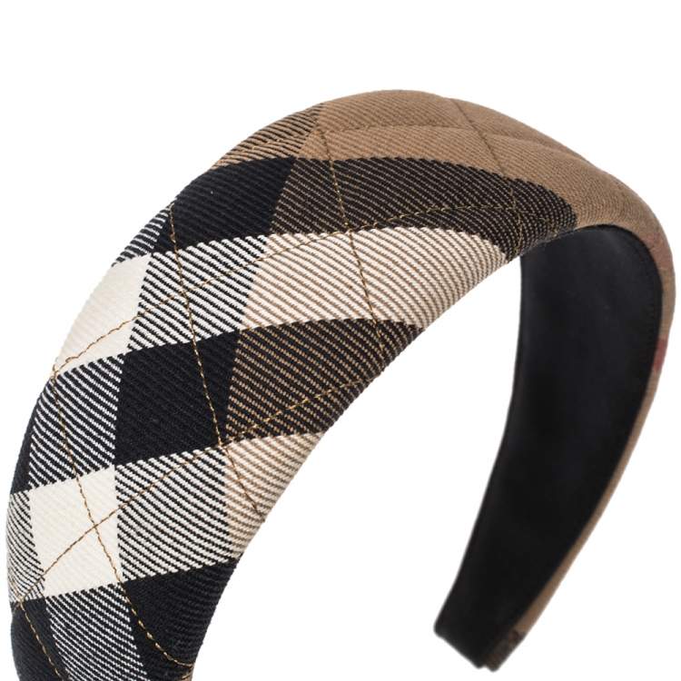 Pre Owned Burberry Brown House Check Canvas Quilted Headband 