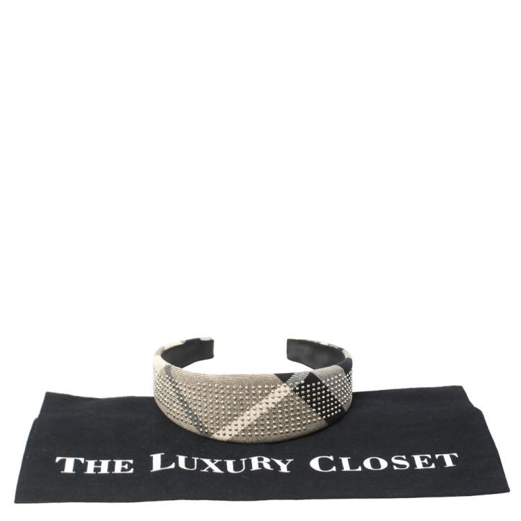 Pre Owned Burberry Beige Studded Novacheck Hair Band
