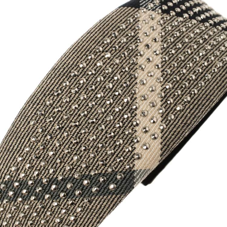 Pre Owned Burberry Beige Studded Novacheck Hair Band